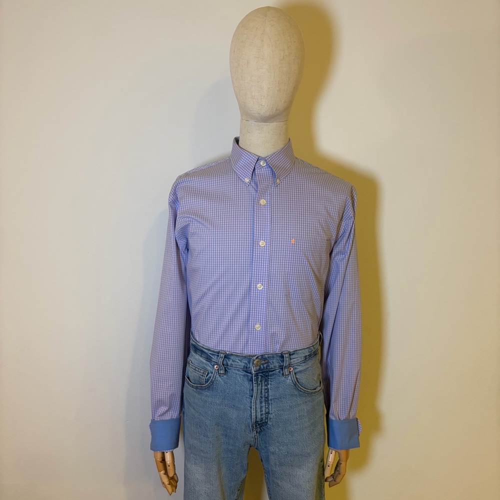 IZOD Men's Gingham Button Down Shirt Blue Pink Plaid LT Large Tall